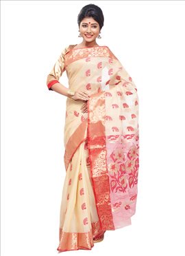 beautiful-beige-tussar-silk-saree