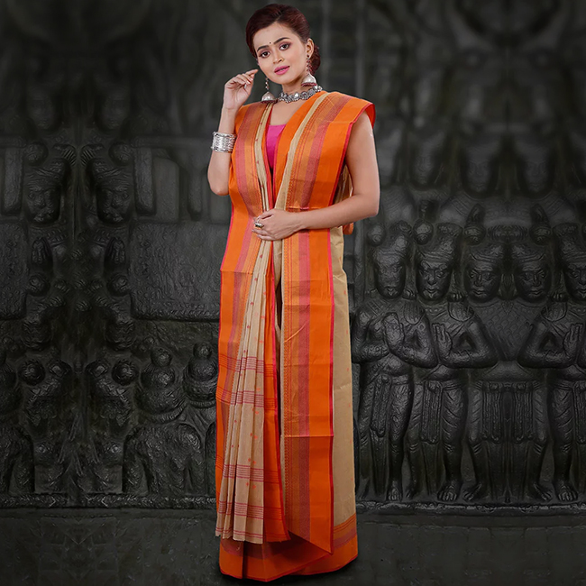 Beige-n-Orange Tangail Cotton