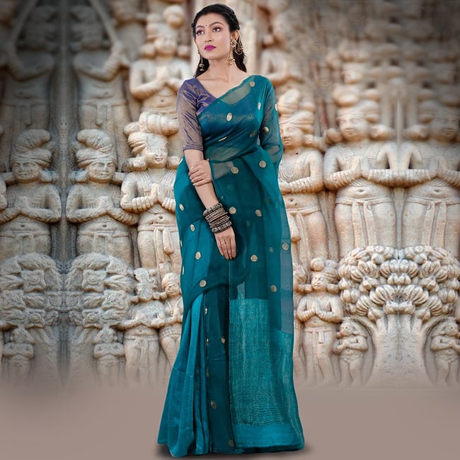 Blue Matka Silk Saree