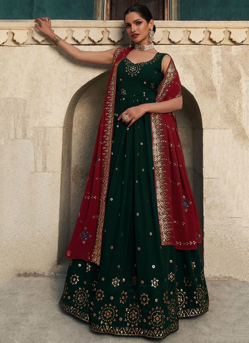 Green Georgette Sequins Embroidery Anarkali Gown BGWRSOM4854