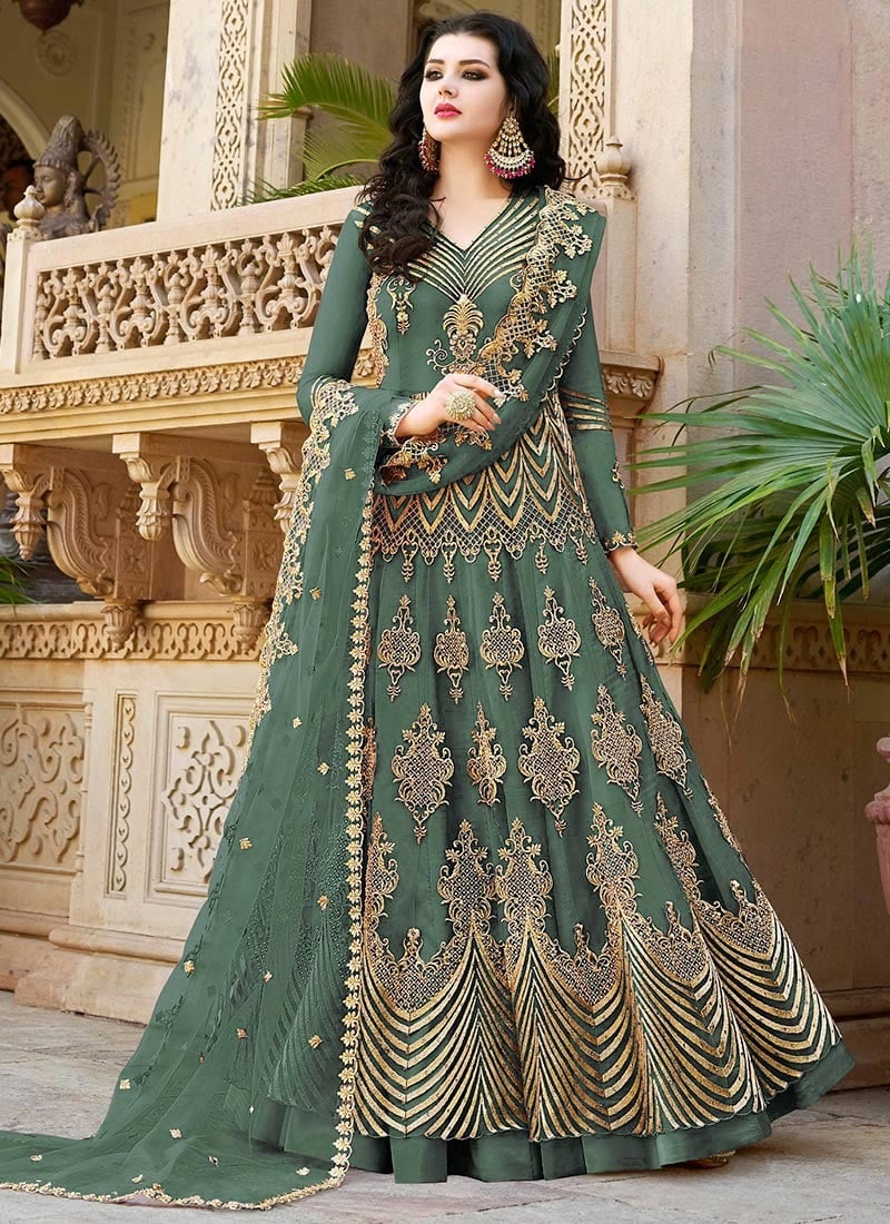 Green Net Long Choli A Line Lehenga GHSCC10031B