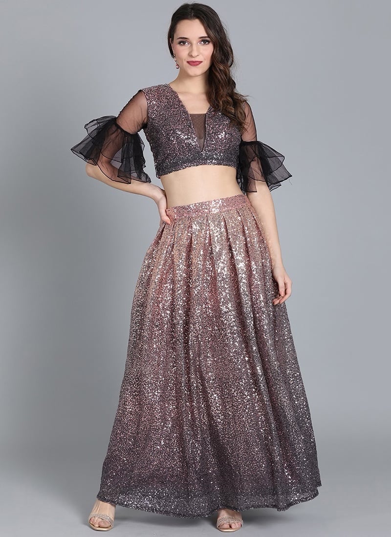Embroidered Ombre Black Crop Top N Skit Party Wear