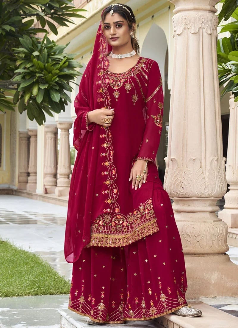 Pink Faux Georgette Palazzo Suit Party Wear