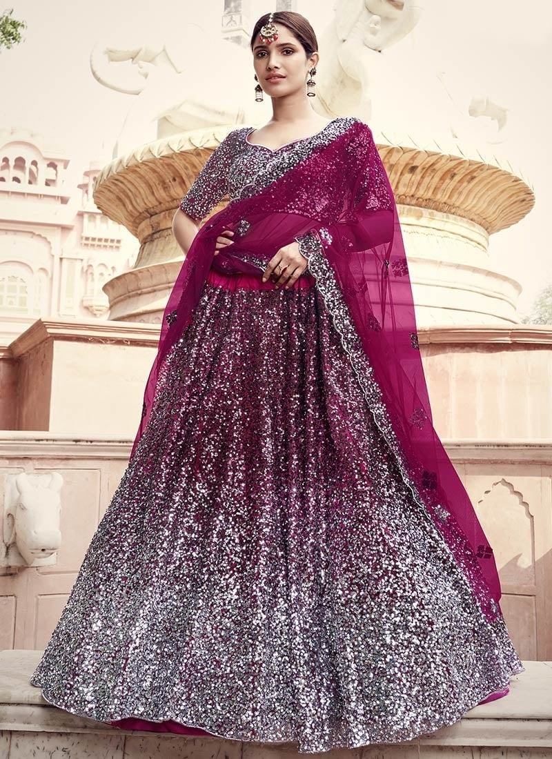Wine Net Party Wear Umbrella Lehenga Wedding Wear