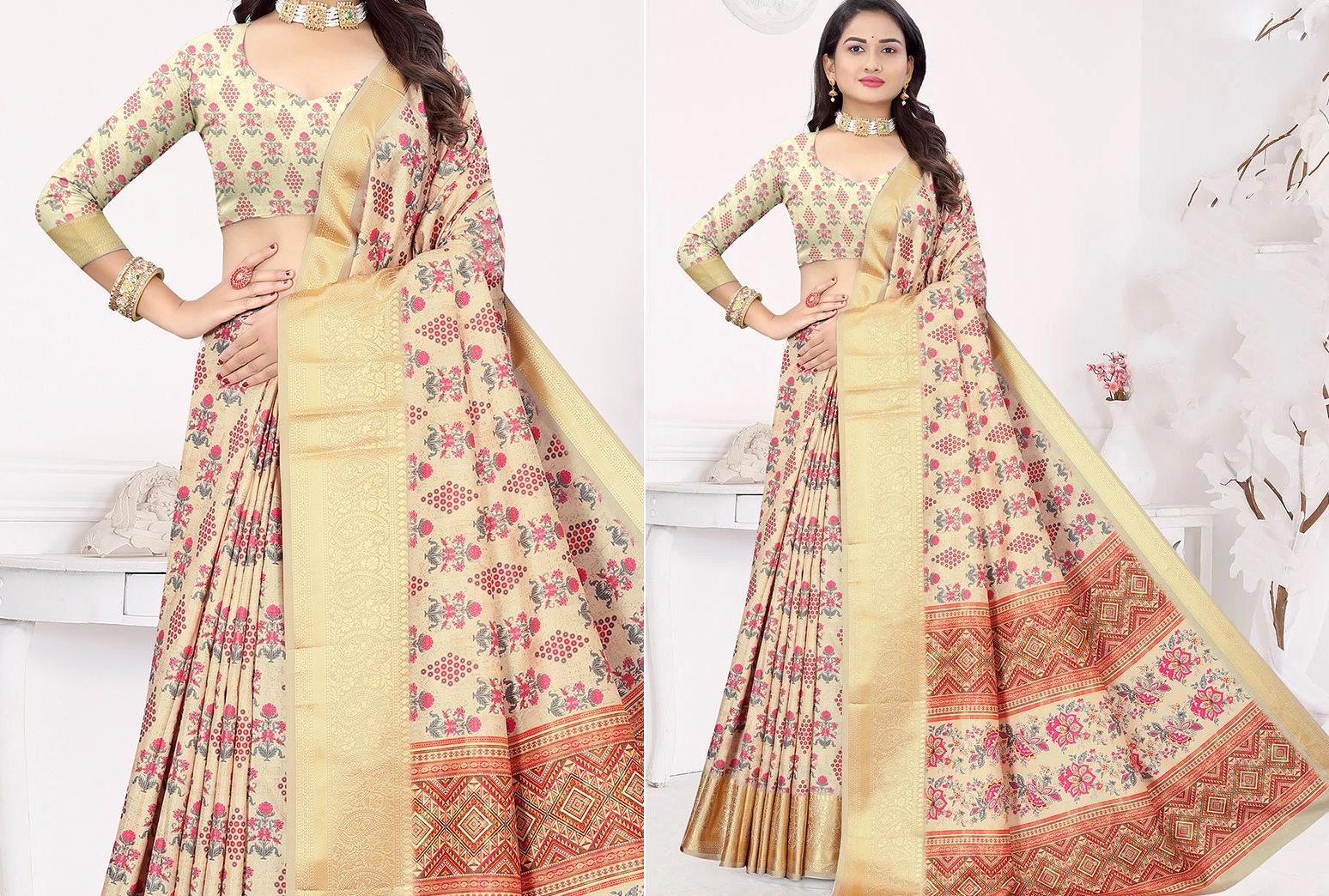 Product Code: SASPRT18482 Attractive Digital Print Silk Saree After Six Wear