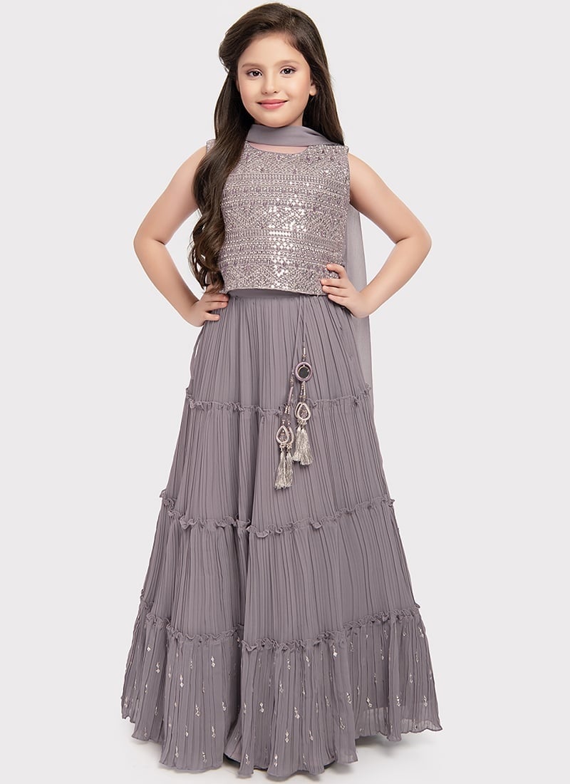 Lilac Faux Georgette Umbrella Lehenga Party Wear