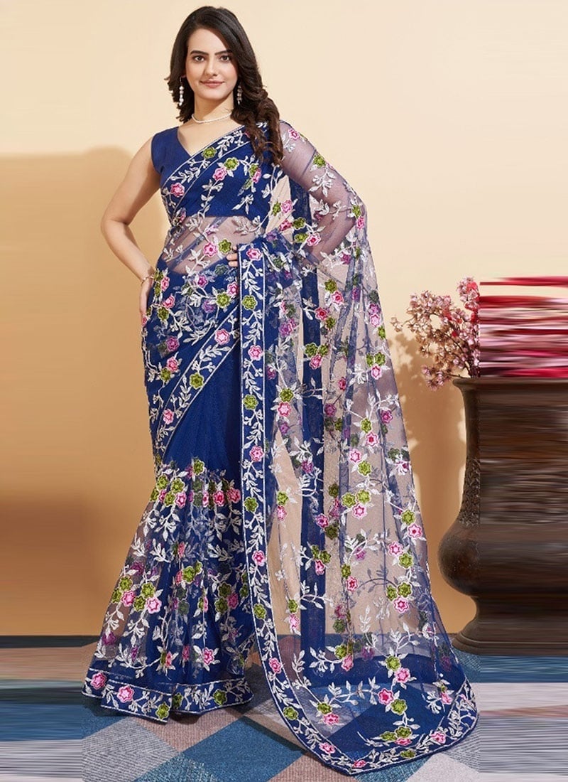 Charming Soft Net Embroidered Saree Party Wear