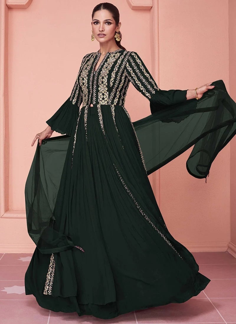 Dazzling Faux Georgette Sequins Umbrella Lehenga Party Wear