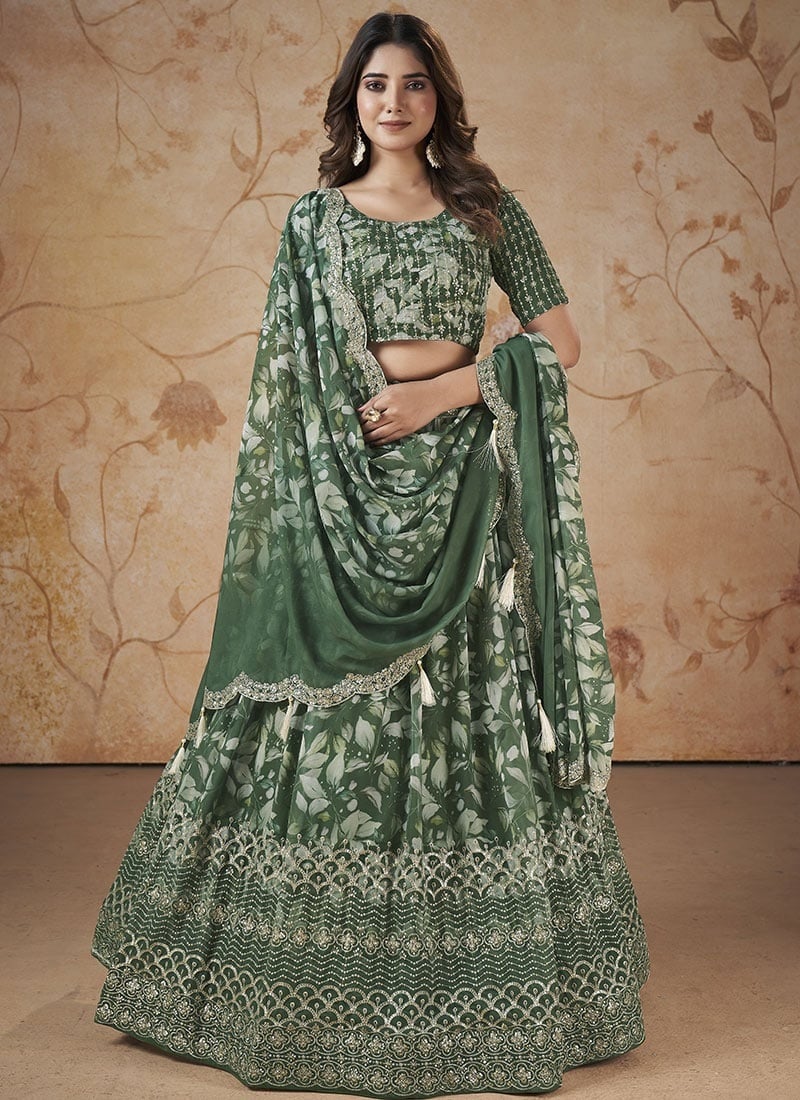 Elegant Faux Georgette Printed Umbrella Lehenga Party Wear