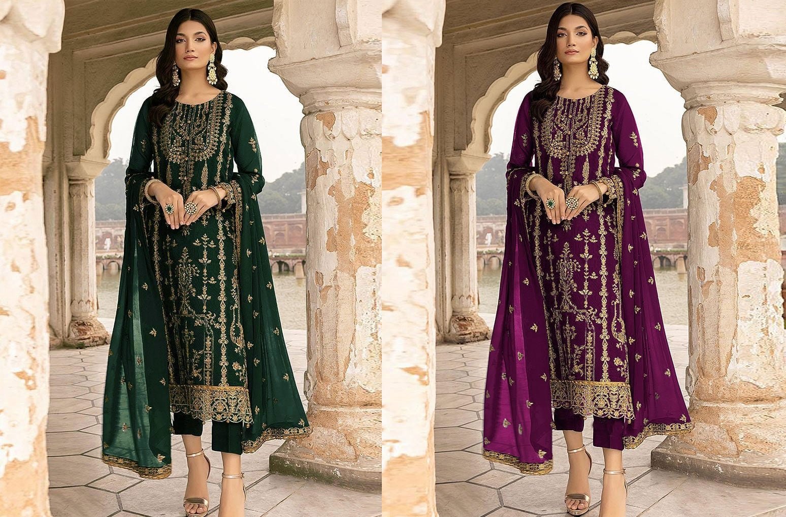 Green Georgette Embroidered Narrow Straight Pant Suit Party Wear