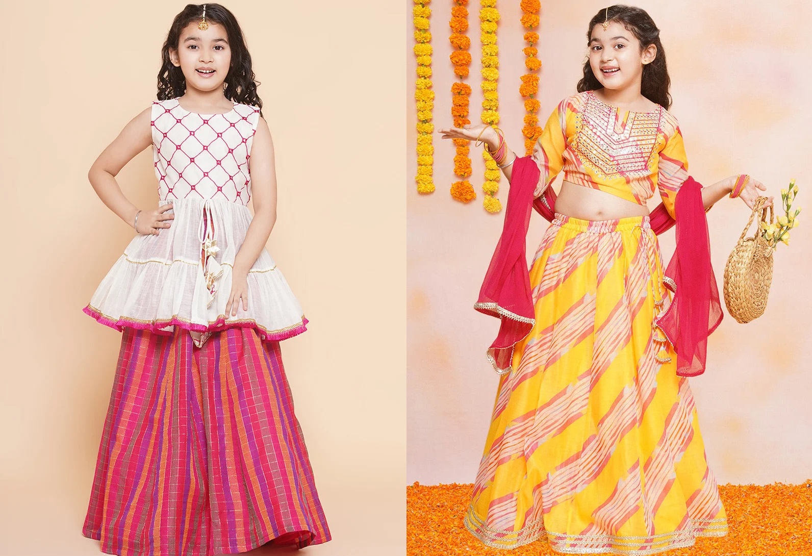 Sophisticated Silk Printed Kids Girls Umbrella Lehenga Festive Wear
