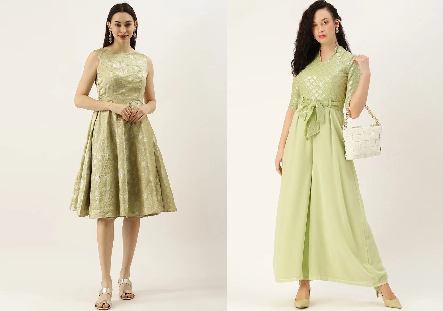 Green Embroidered Collar Neck Jumpsuit Party Wear