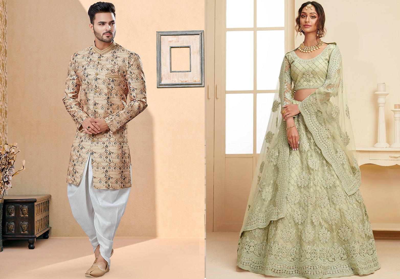 Green Net Umbrella Lehenga For Partywear Party Wear
