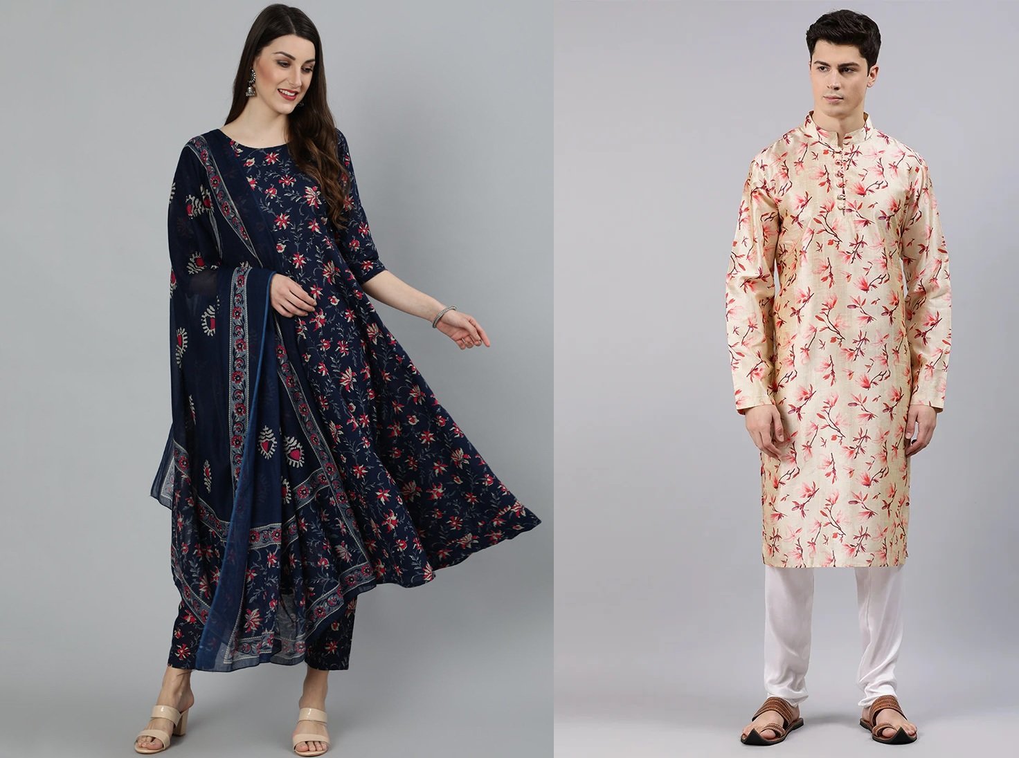 Ethnovog Beige Kurta Pyjama Party Wear
