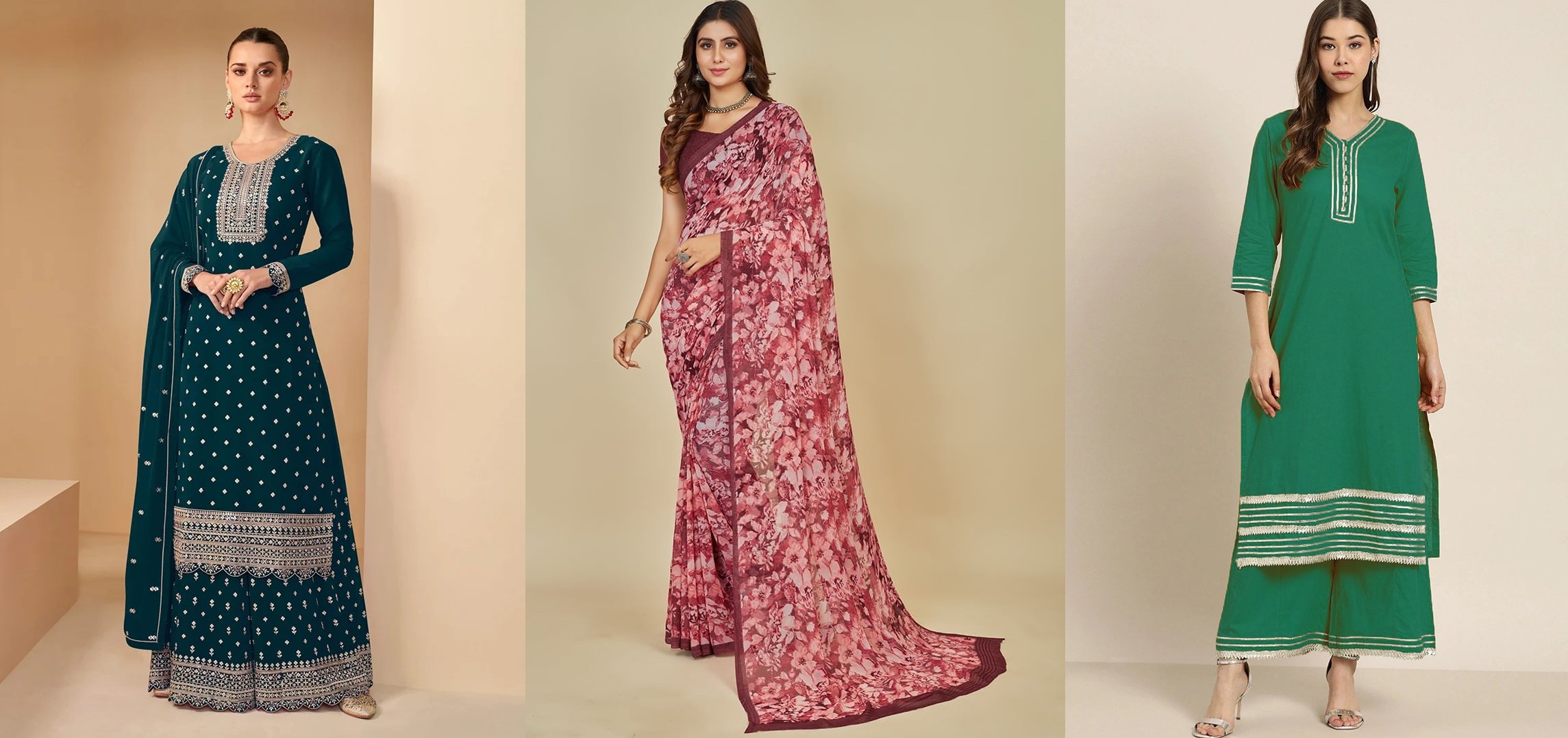 Floral Print Burgundy Saree After Six Wear