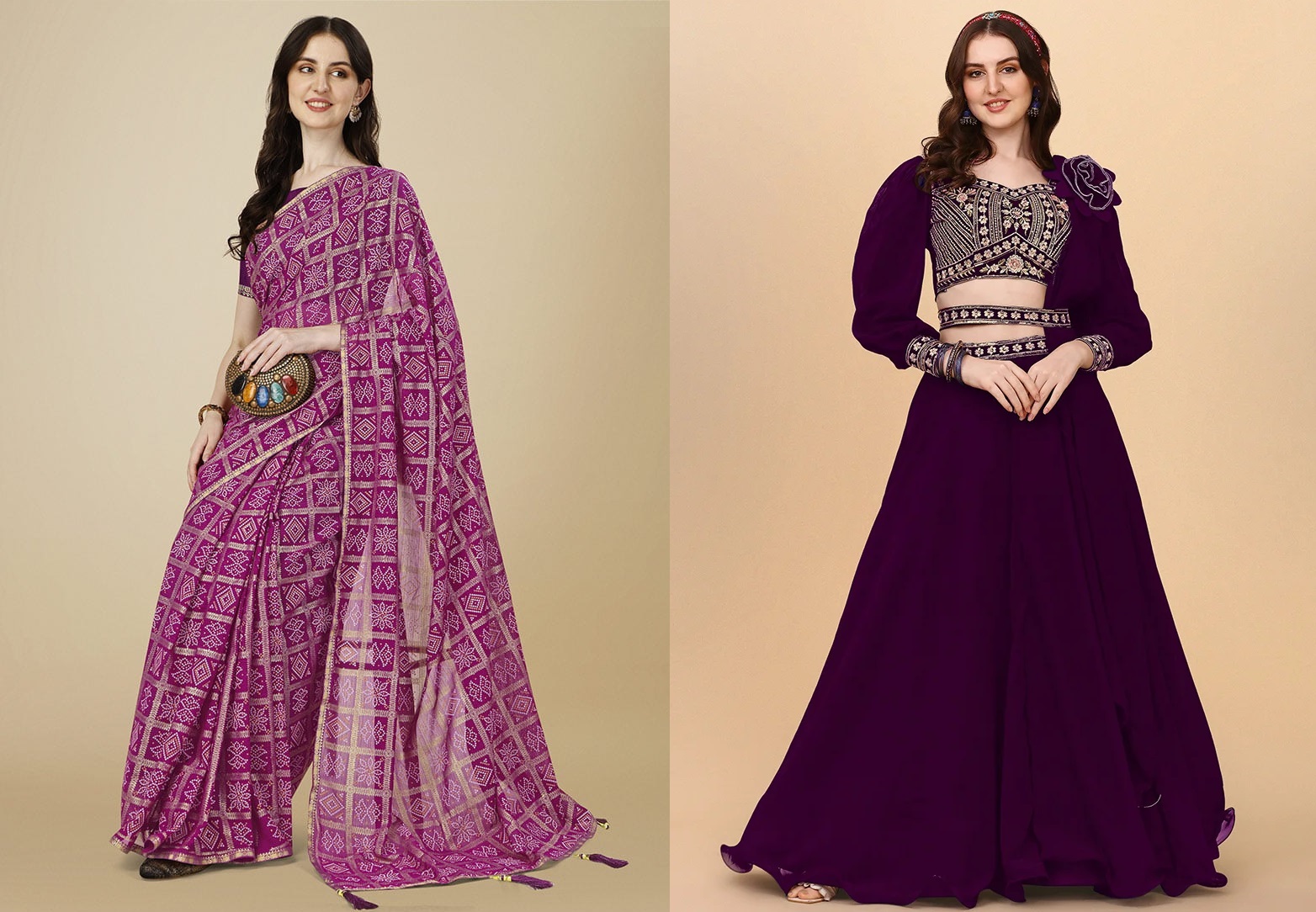 Purple Faux Georgette Embroidered Umbrella Lehenga Party Wear