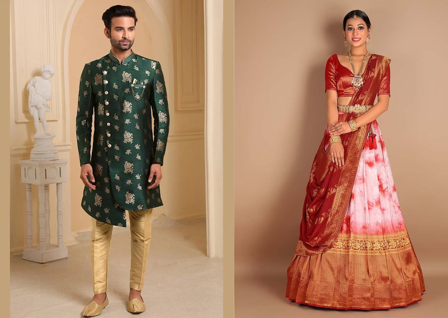 Bottle Green Jacquard Silk Brocade Indowestern Sherwani Party Wear