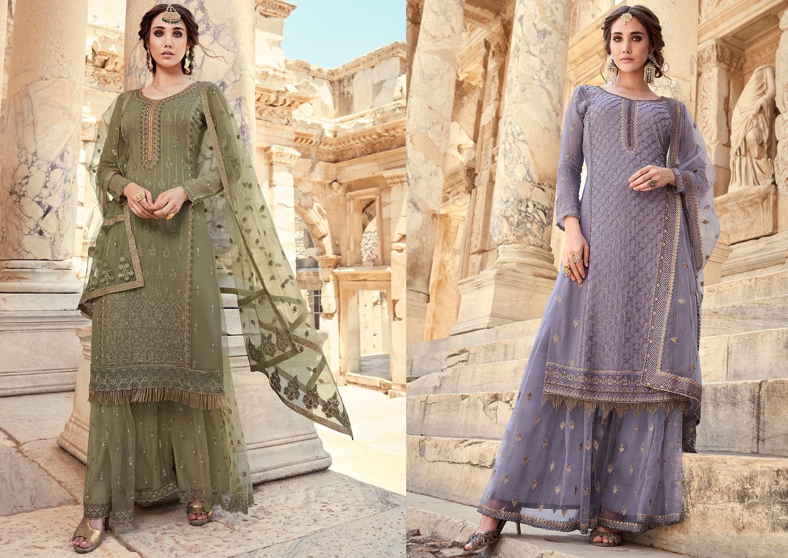 Light Lavendar Georgette Palazzo Suit Party Wear