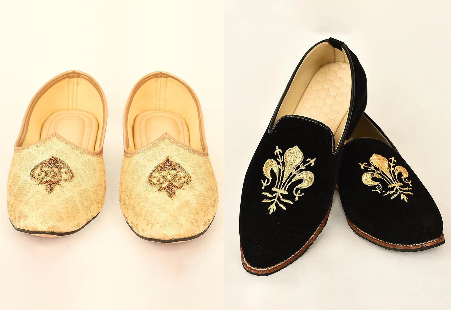 Black Faux Leather Embroidered Mojri
