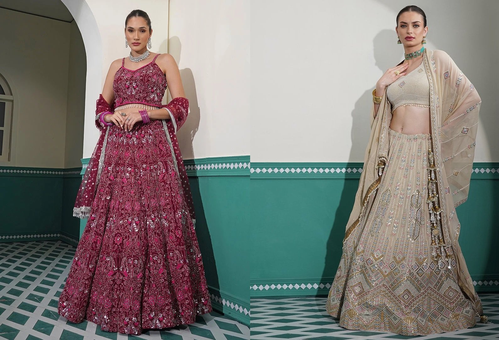 Maroon Hand Embroidered Sequins Moti N Mirror Work Faux Georgette Umbrella Lehenga Wedding Wear