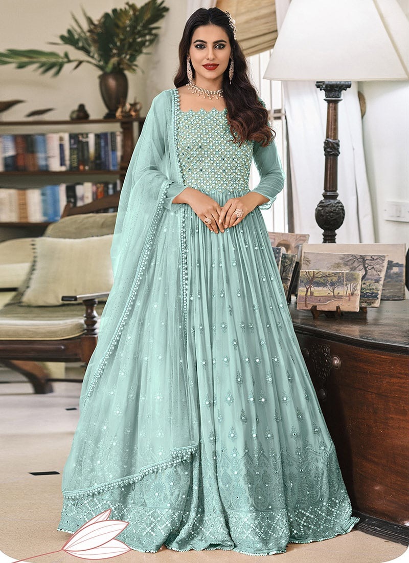 Blue Georgette Embroidered Designer Anarkali Suit Festive Wear