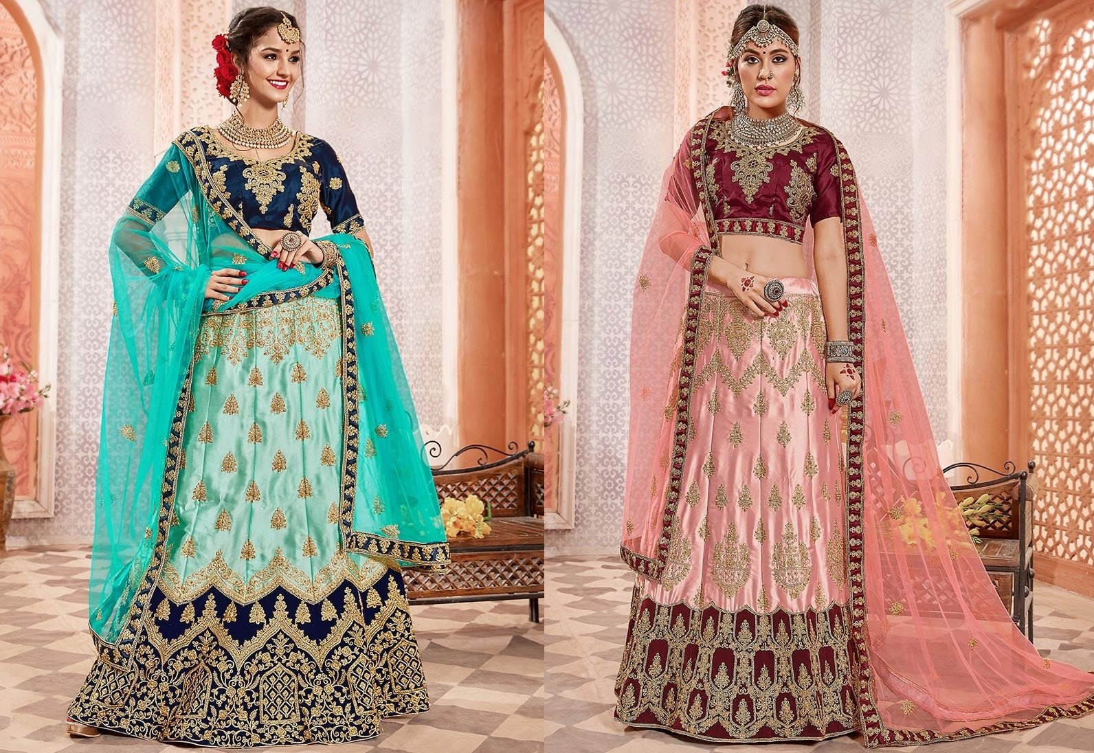 Peach Embroidered A Line Lehenga Wedding Wear