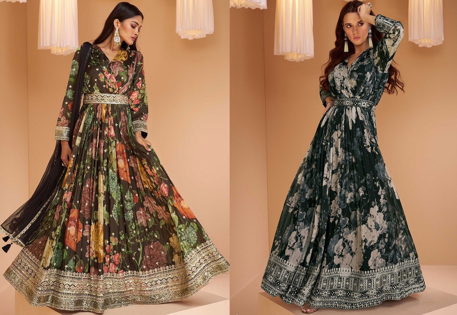 Teal Green Faux Georgette Embroidered Dresses And Gown Party Wear