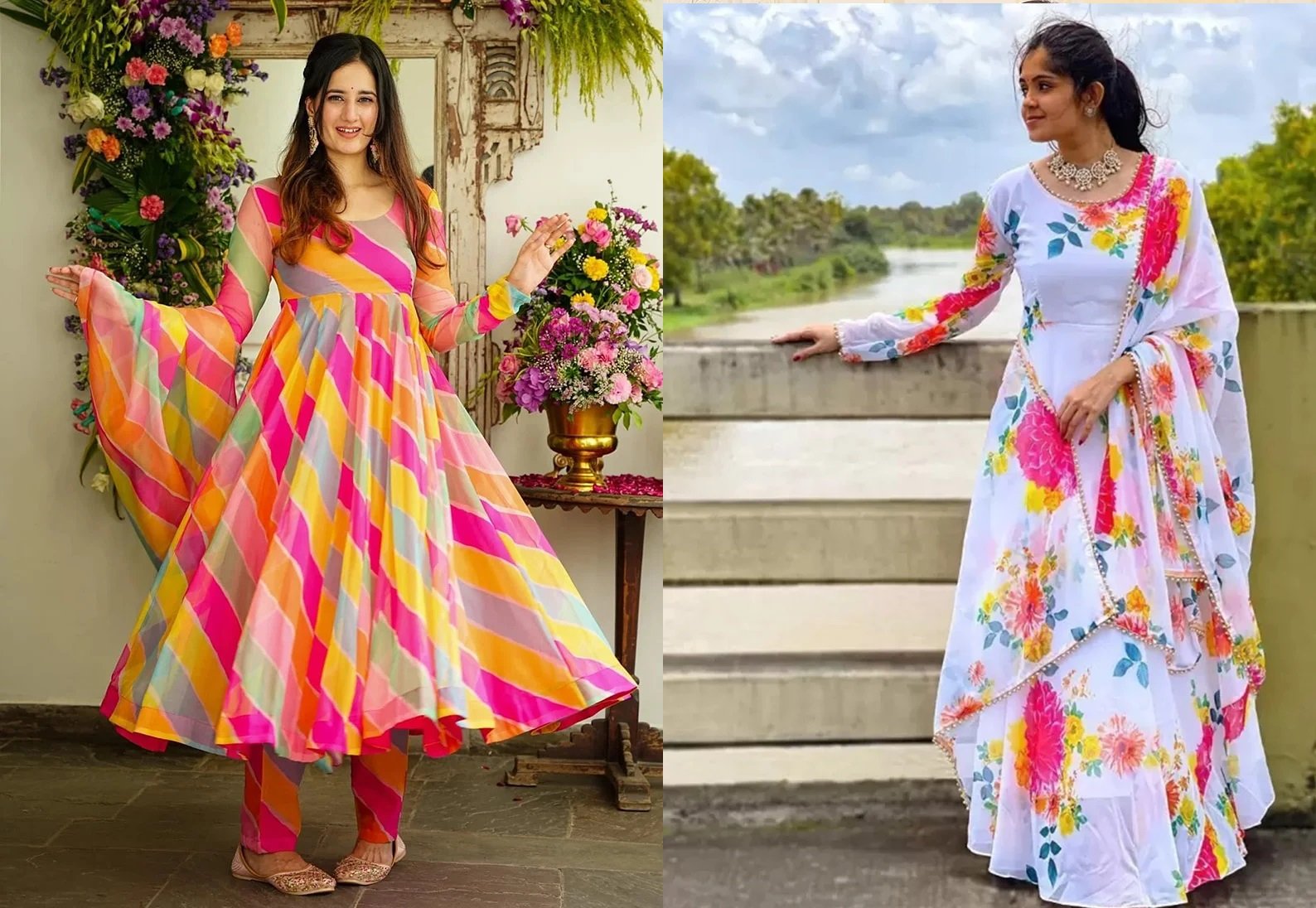 Faux Georgette Printed Anarkali Gown With U Neck And Full Sleeve After Six Wear