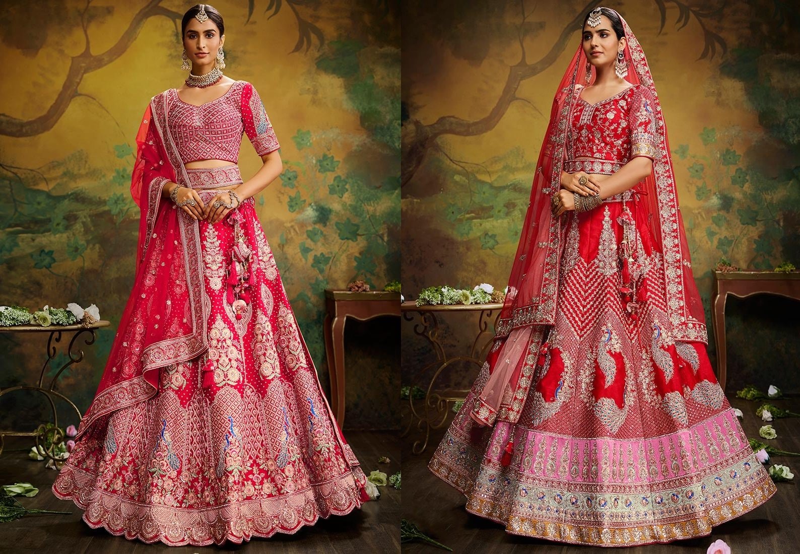 Red Embroidered Pure Silk Umbrella Lehenga Wedding Wear