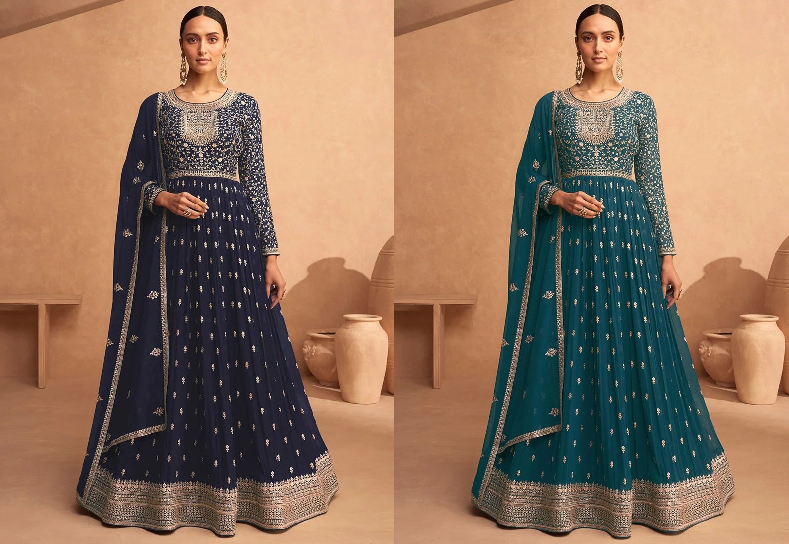Navy Blue Faux Georgette Embroidered Anarkali Suit Party Wear