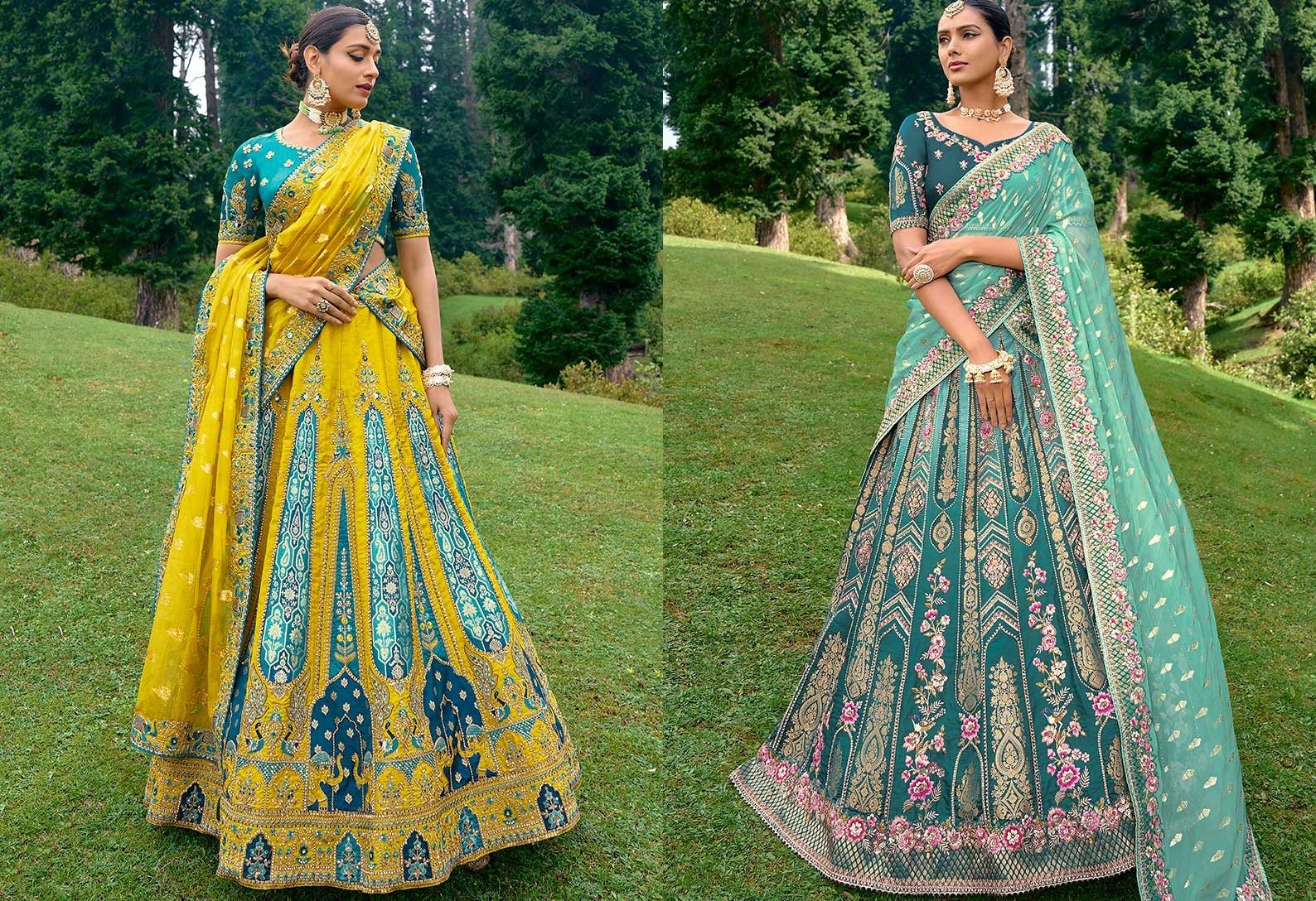 Yellow Art Silk Embroidered Umbrella Lehenga Wedding Wear