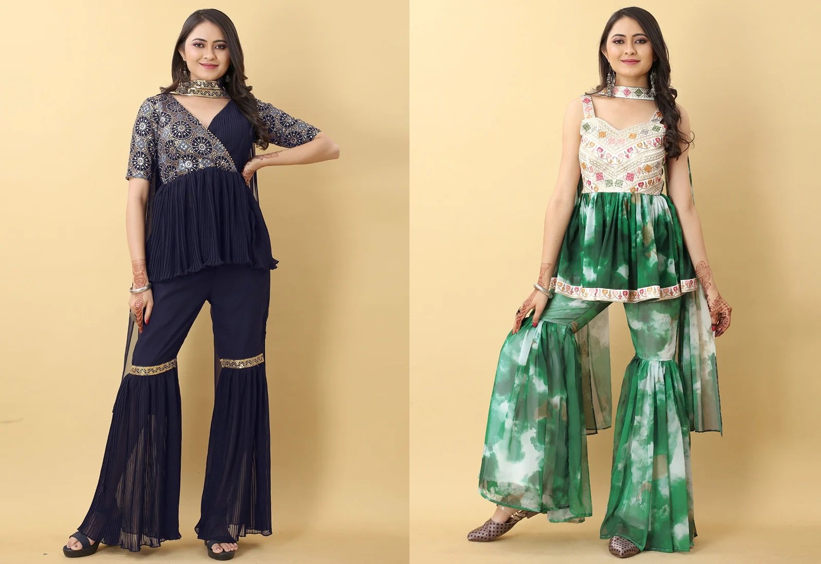 Blue Faux Georgette Embroidered Sharara Suit Party Wear