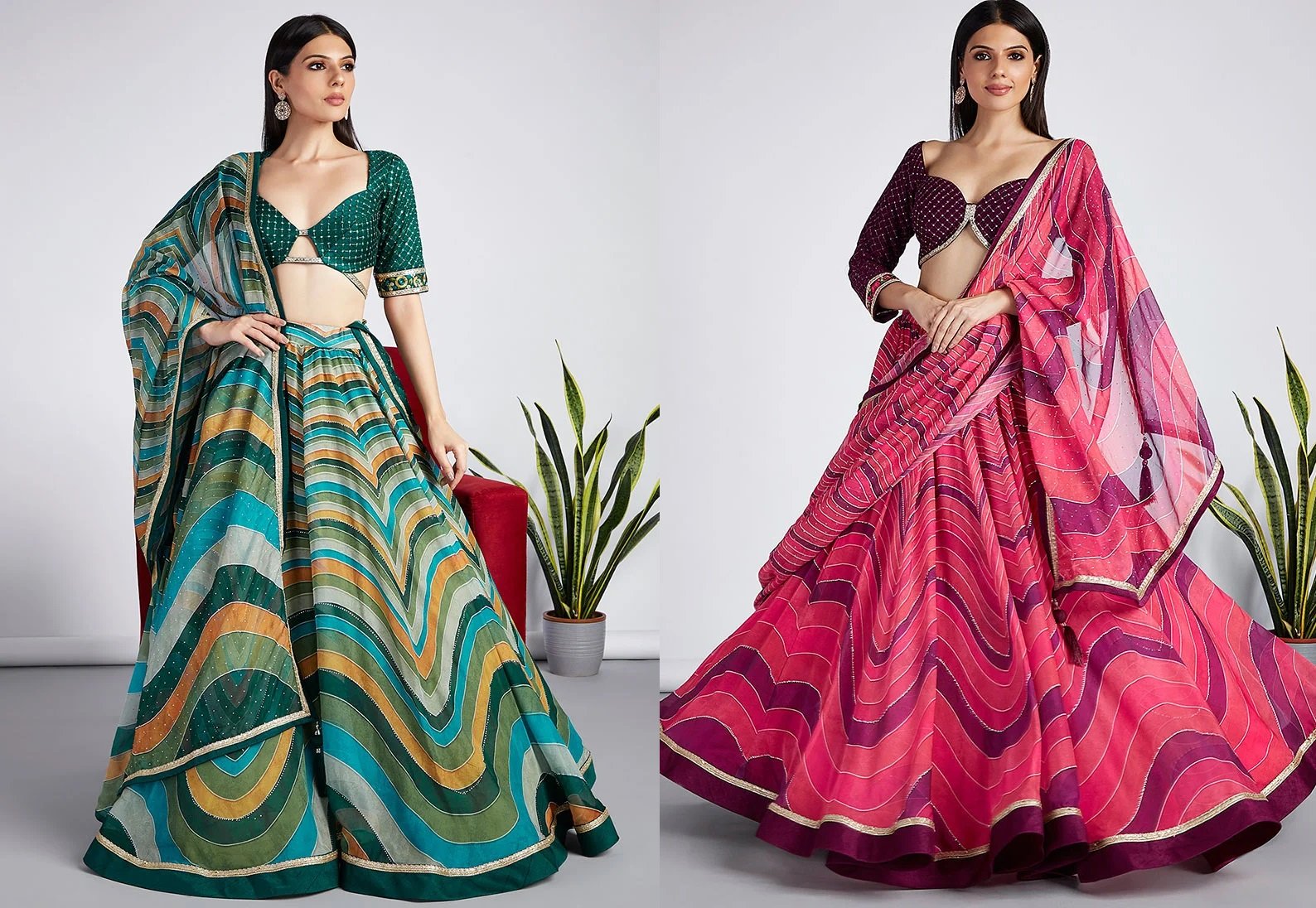 Printed Organza Umbrella Lehenga Wedding Wear