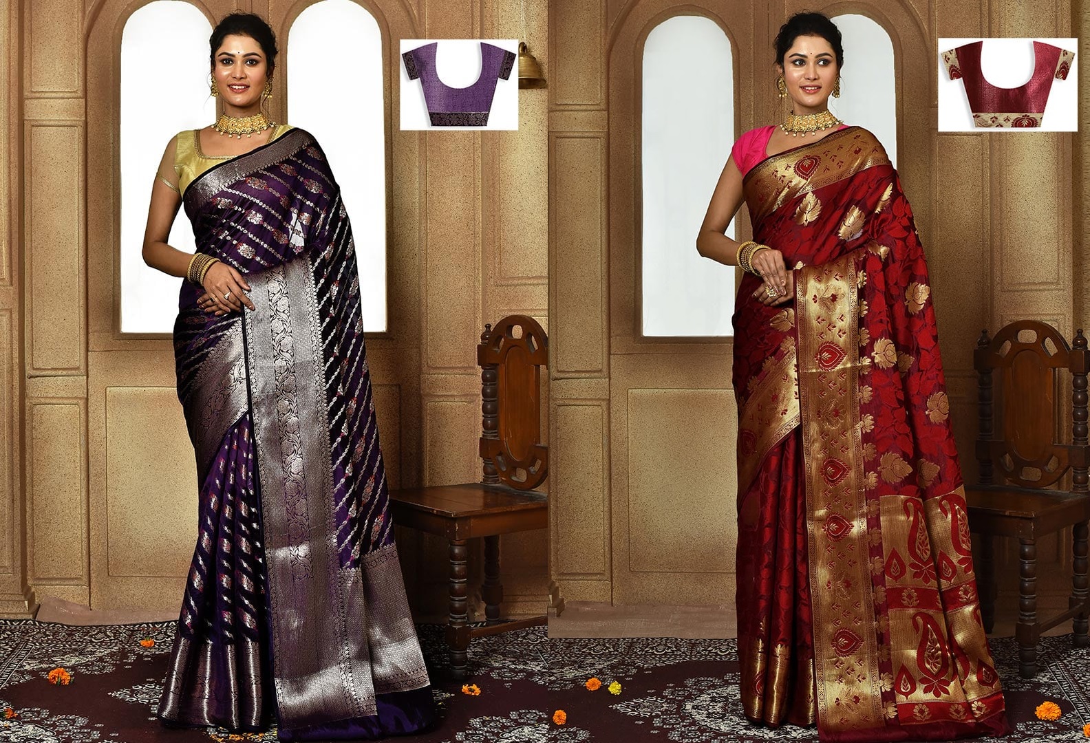 Maroon Color Zari Work Pure Silk Saree Festive Wear