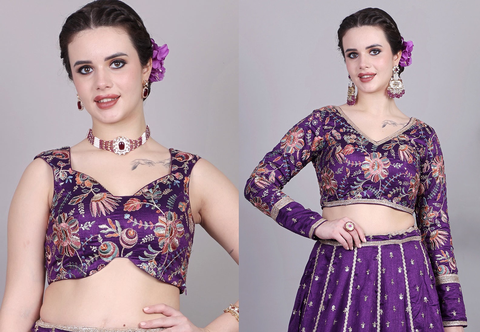 Style Diva Purple Art Silk Embroidered Blouse Wedding Wear