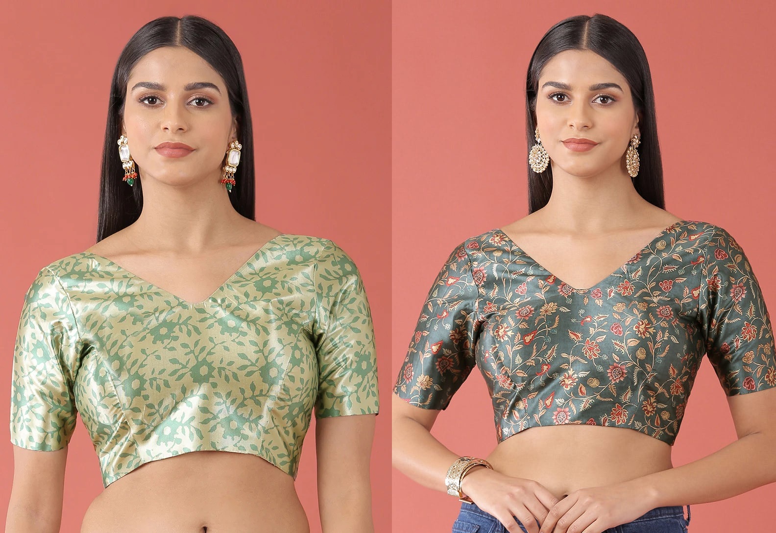 Lime Green Polyster Printed Readymade Blouse Party Wear
