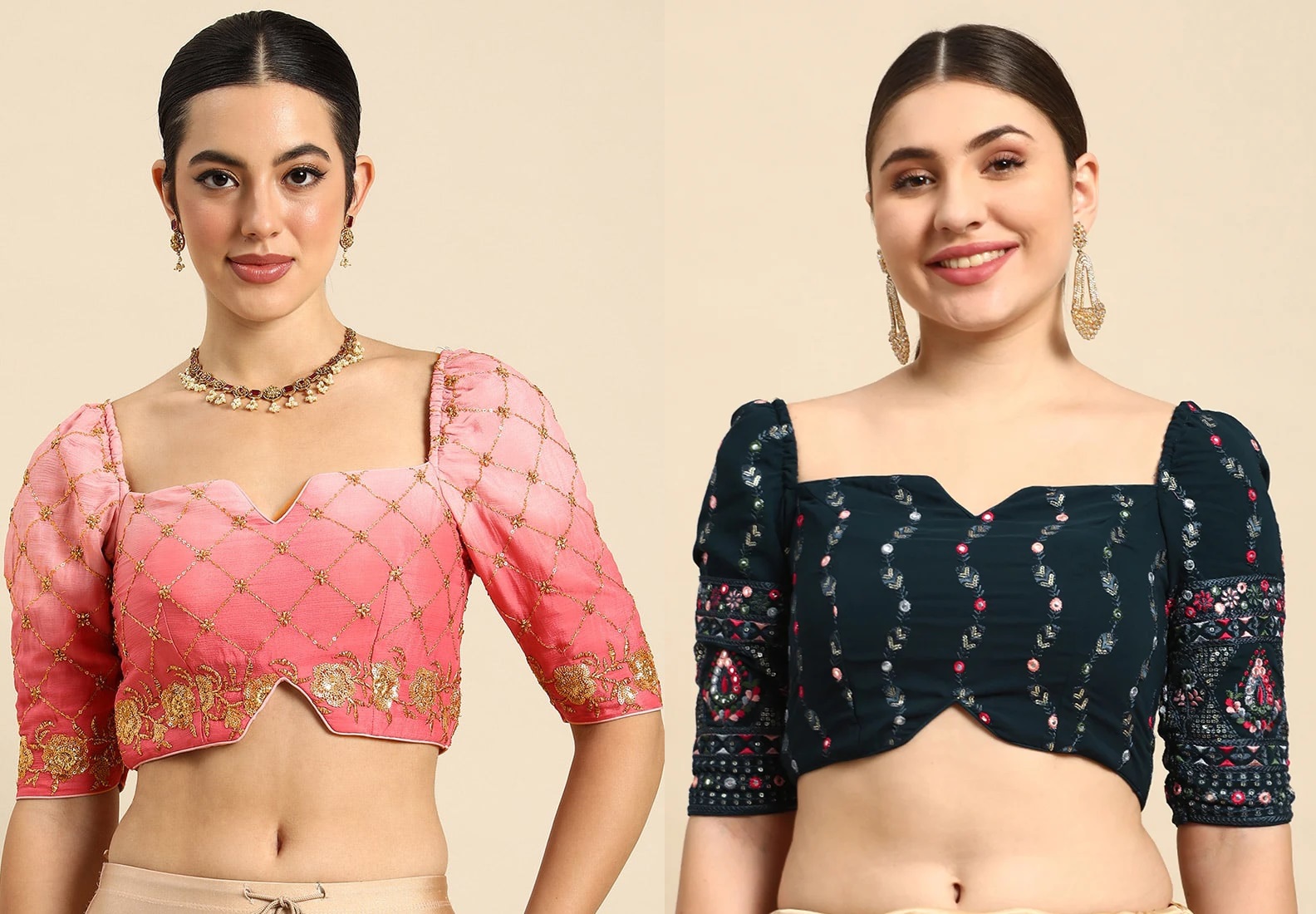 Teal Green Embroidered Blouse Festive Wear