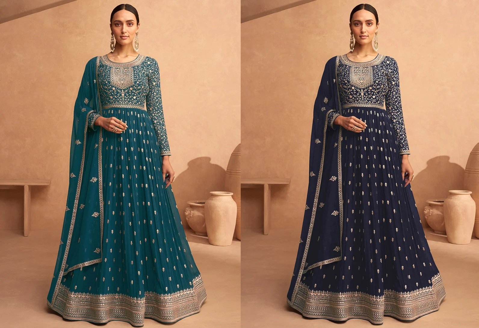 Navy Blue Faux Georgette Embroidered Anarkali Suit Party Wear