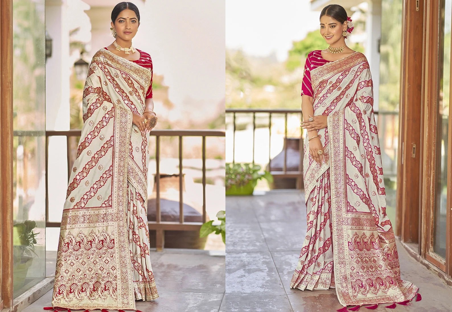 White Silk Jacquard Woven Saree For Women Festive Wear