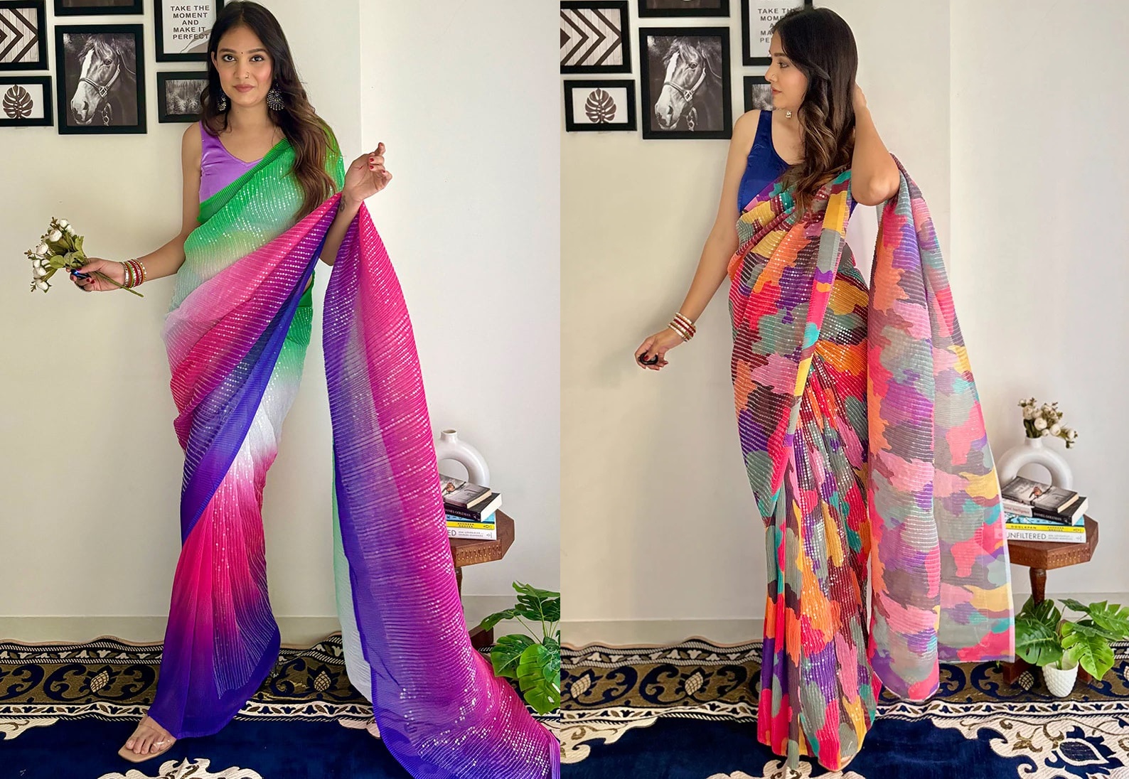Multicolor Sequins Georgette Saree Party Wear
