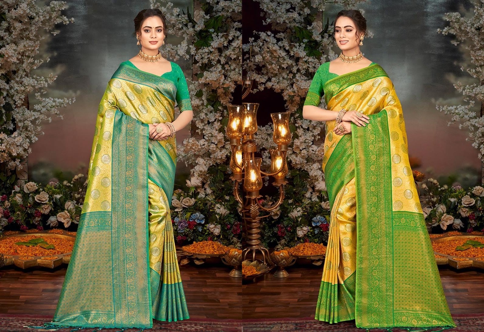 Yellow Kancheepuram Silk Zari Woven Elegant Saree With Blouse Festive Wear