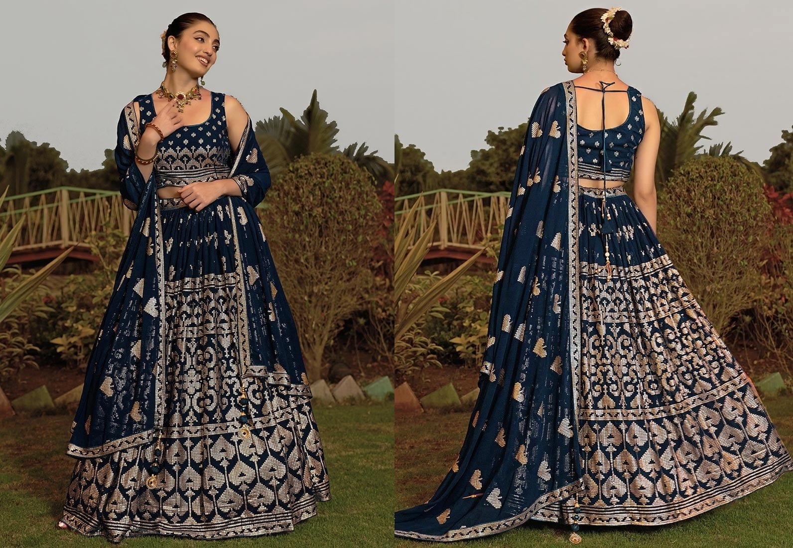 Festive Blue Faux Georgette Sequins Lehenga Wedding Wear