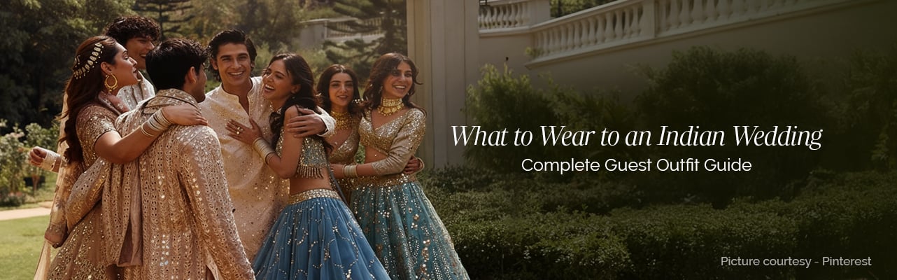 Elegant traditional Indian wedding guest outfit with vibrant cultural attire