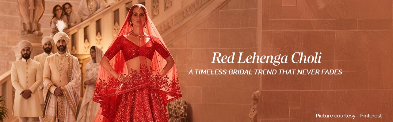 Elegant red lehenga choli showcasing timeless bridal fashion trend