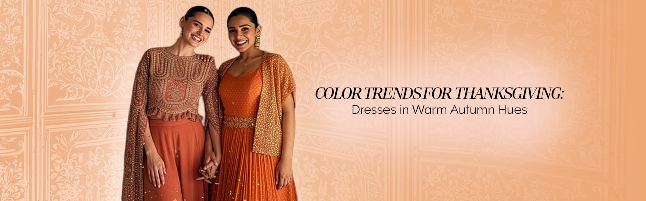 Thanksgiving dresses in warm autumn hues and seasonal color trends