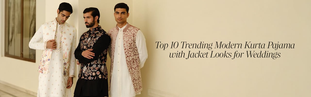 Trendy kurta pajama with jackets for weddings featuring modern designs, stylish cuts, and elegant fabrics