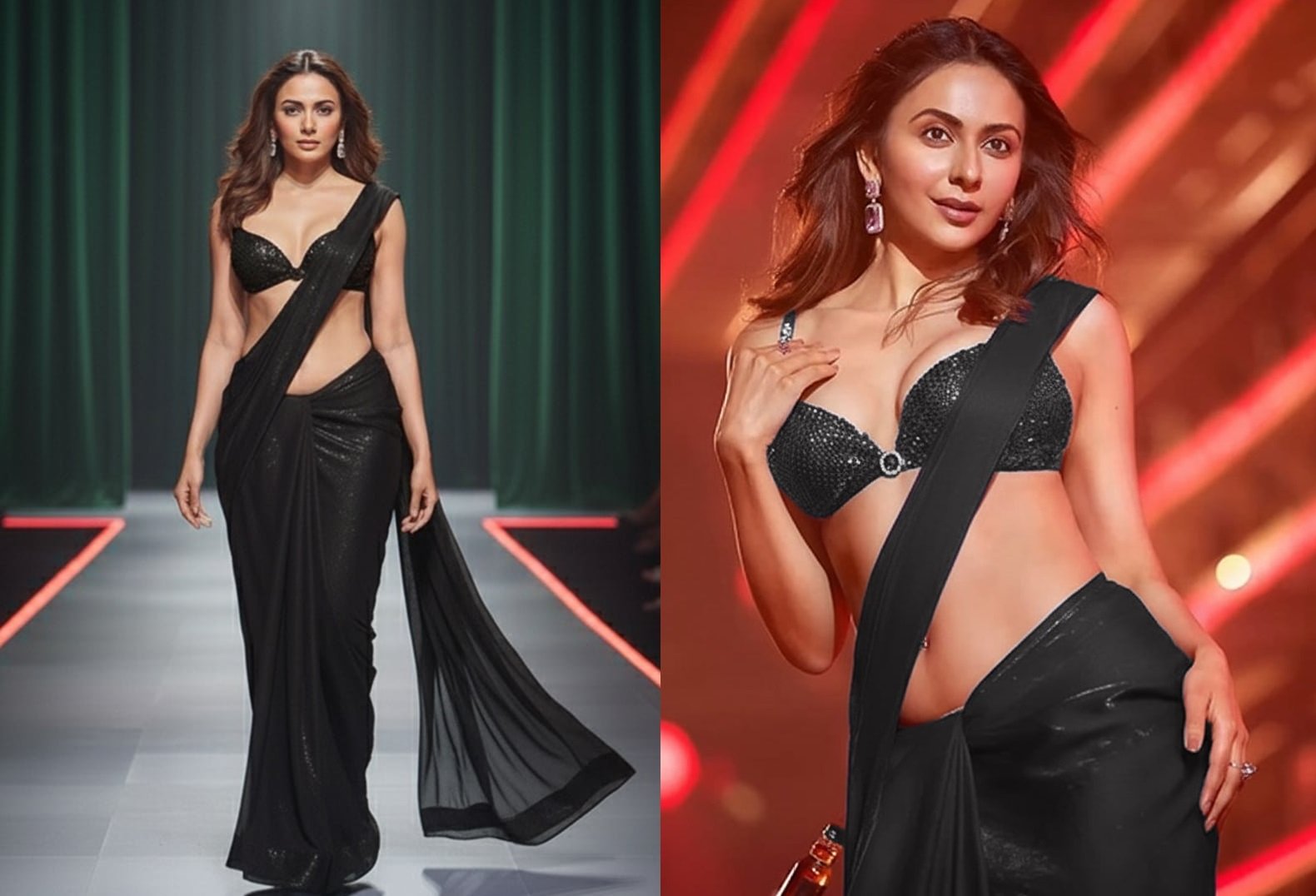 Stunning Black Fendy Silk Stone Embellished Saree Wedding Wear