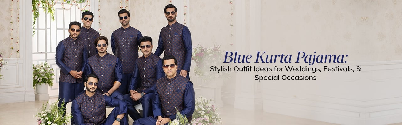 Elegant blue kurta pajama outfit perfect for weddings, festivals, and special occasions, showcasing traditional style.