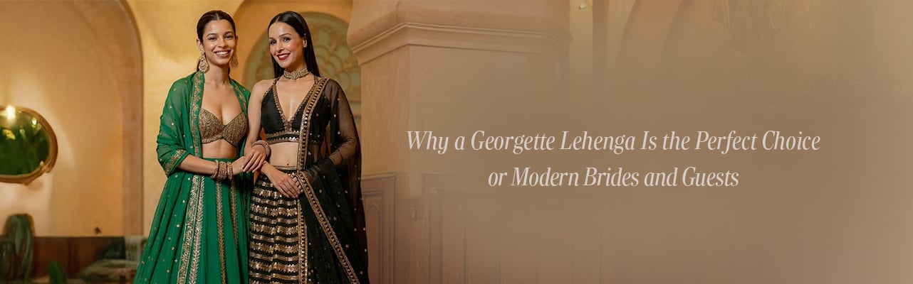 Elegant georgette lehenga offering lightweight comfort, graceful drape, and style for brides and wedding guests.