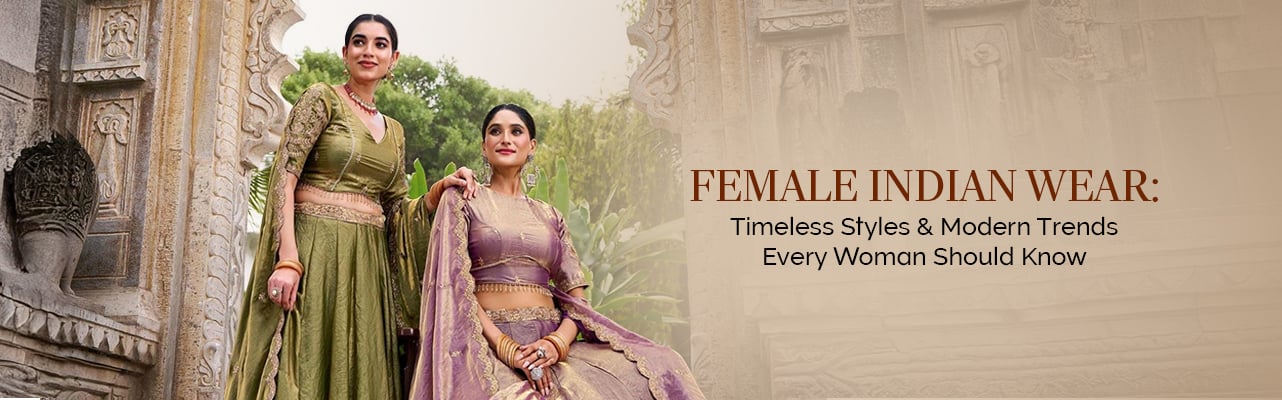 Elegant Indian women's fashion showcasing timeless traditional styles blended seamlessly with contemporary modern trends designs.